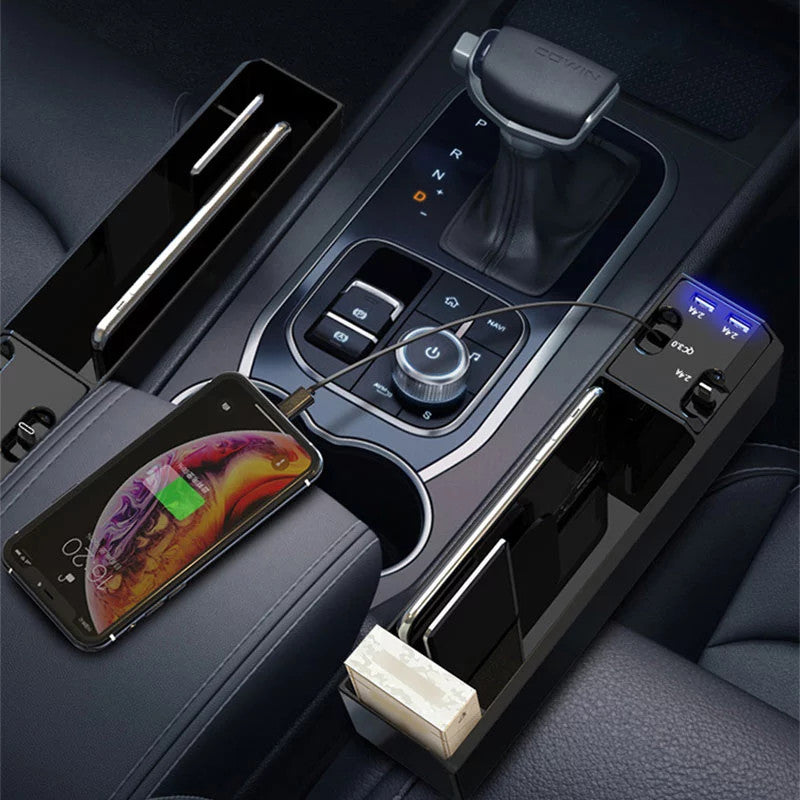 Car Organizer with Charger Cable Car Seat Gap Storage Box with Cable